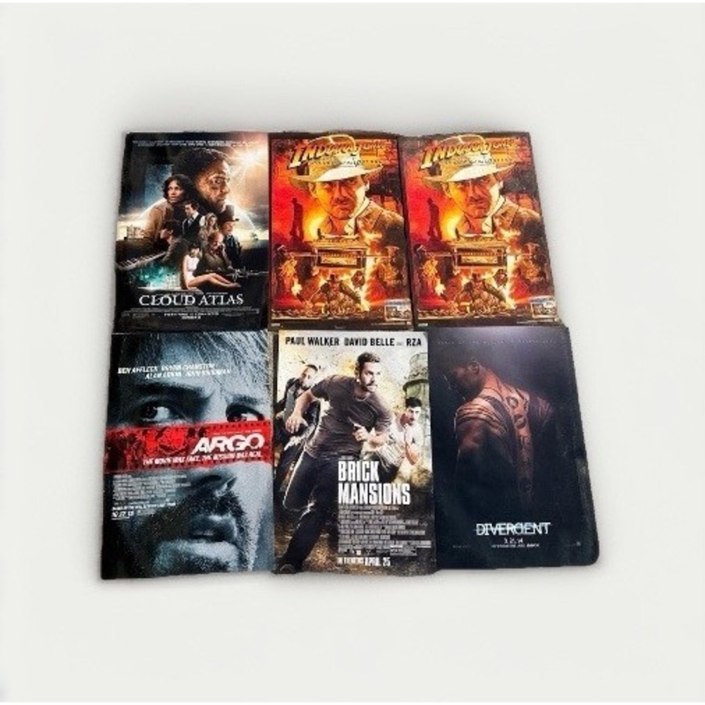 6 Mini Movie Posters Lot Raiders Argo Divergent Cloud Atlas Brick Mansions